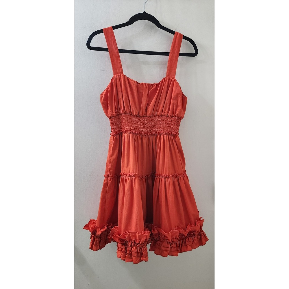 Jason Wu Orange Tiered Ruffle Mini Dress Smocked Waist Size 4